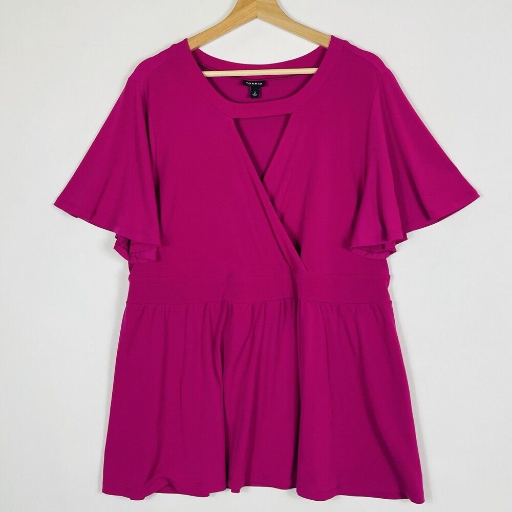 Torrid Fuchsia Flutter Sleeve Top - image 1
